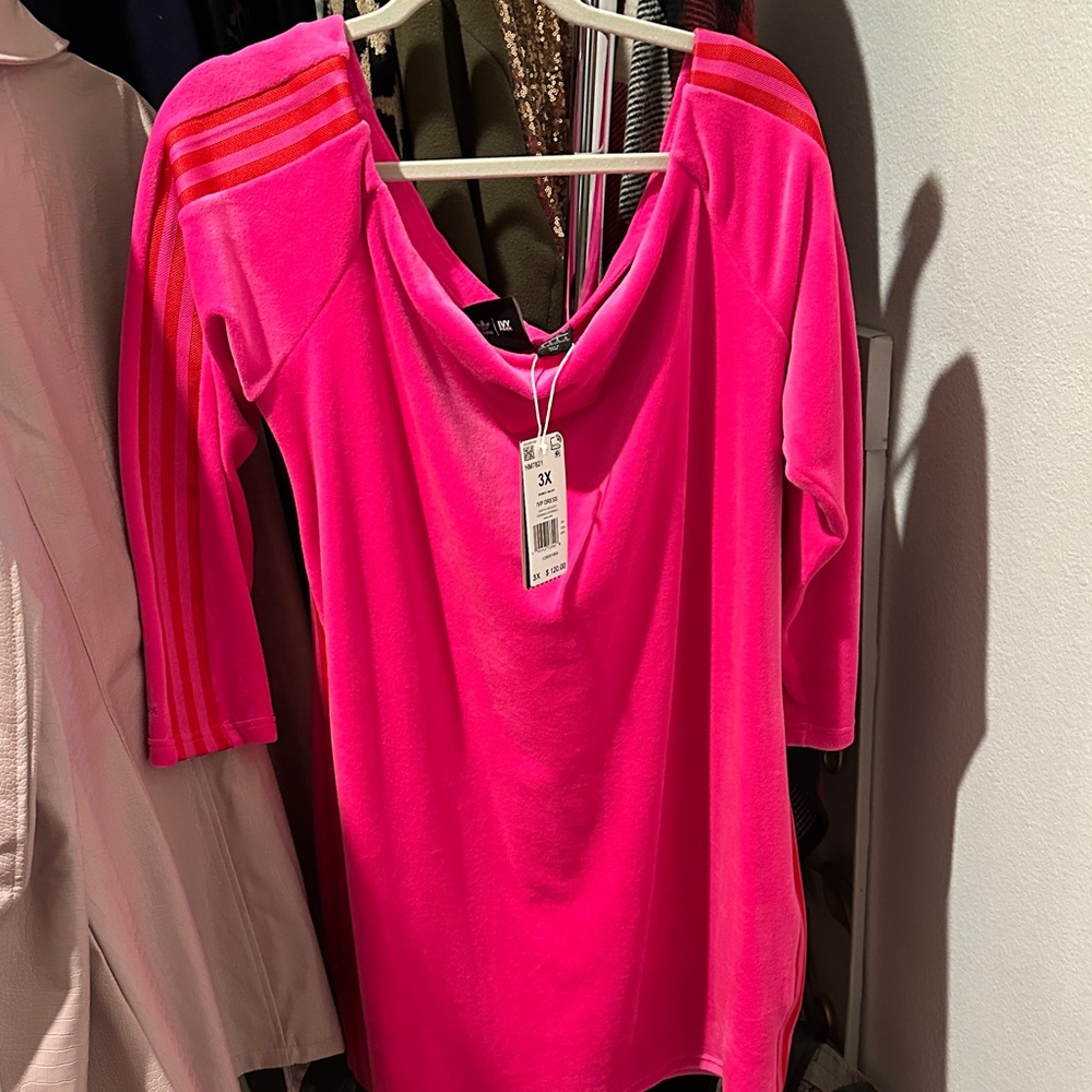 Adidas Women's Vibrant Pink Blouse with Red Stripes